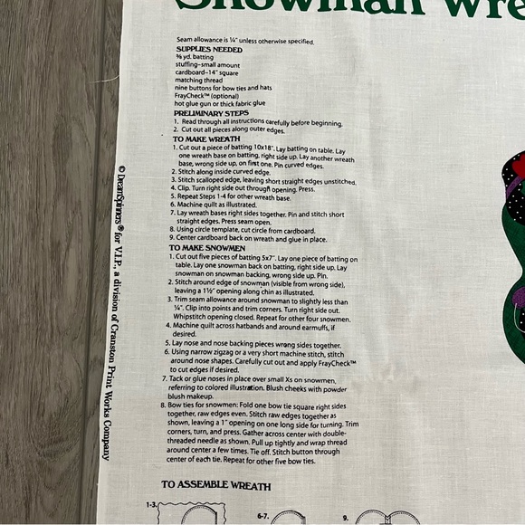 Vintage Fabric Panel Christmas Holiday Snowman Wreath Winter Dream Spinners - Picture 7 of 7